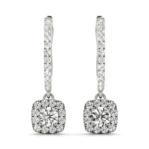 Cushion Halo Drop Earrings